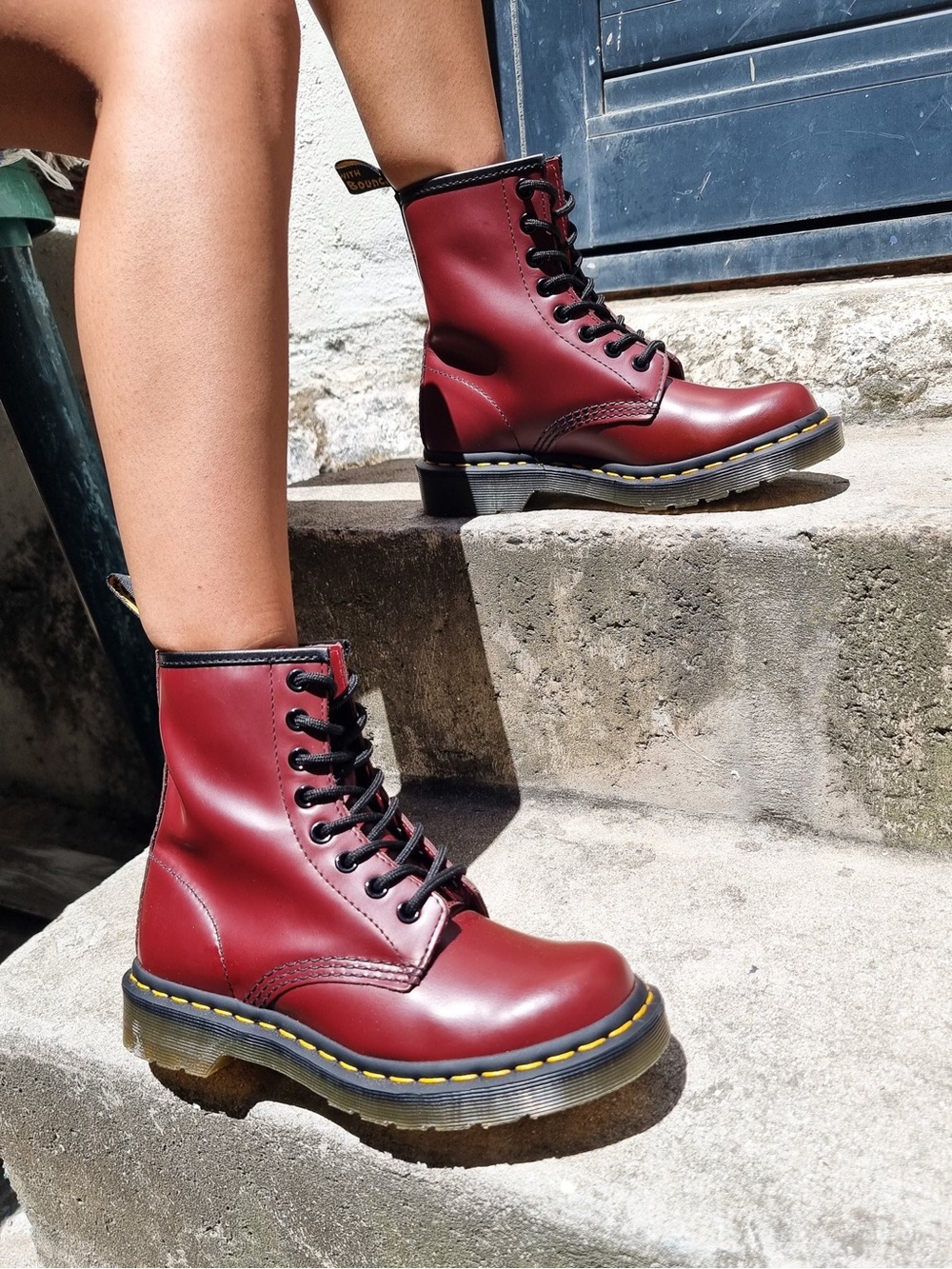 Dr. Martens 1460 Smooth Leather Lace Up Ankle Boots Cherry Red (Burgundy)